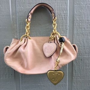 Chic Pink Leather Handbag with Gold Accents